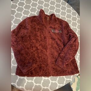Pendleton Maroon Fleecy Zip Up With Plaid Pocket Detail Cozy Winter Warm XL